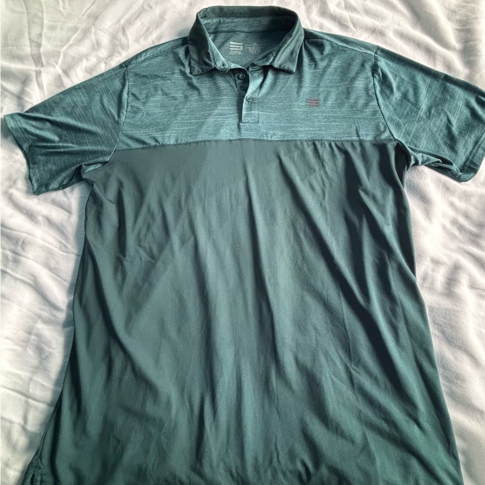 Three Sixty Six Mens Golf Polo Shirt XL Teal‎ Green Colorblock Performance Top